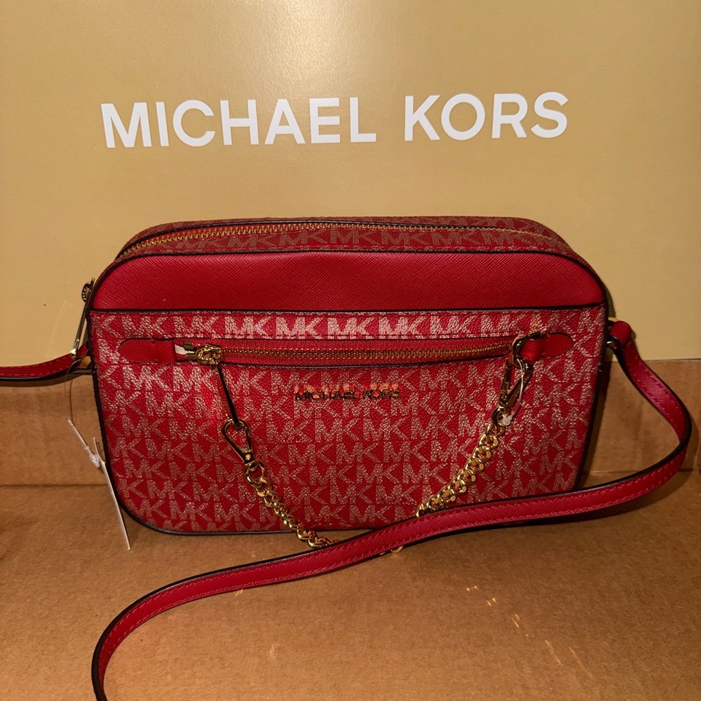 Michael Kors Chain Shoulder Crossbody Bag MK Chili Gold - Picture 2 of 9